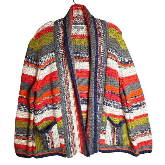 Habitat Oversized Rustic Stripes Chunky Cardigan Sweater Women Sz S Art to Wear - Picture 1 of 16